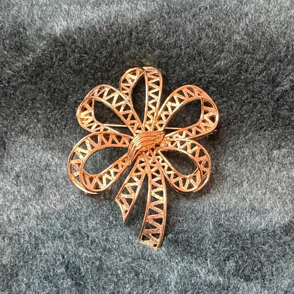 MONET Gold-Tone Hollow Ribbon Bow Brooch